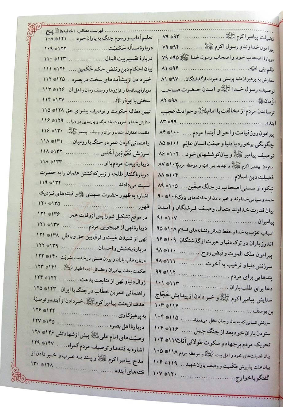 بخشی از فهرست کتاب نهج البلاغه